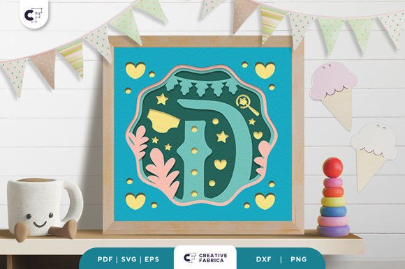 Baby Alphabet D Monogram 3D SVG for Editorial and Web Design