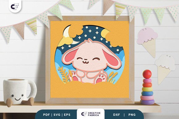 Baby Bunny 3D SVG Shadow Box for Modern Design Projects