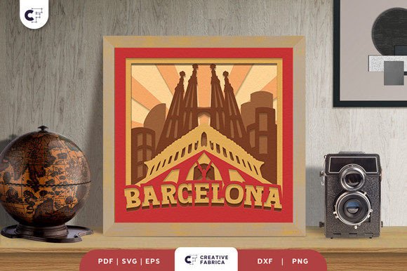 Barcelona Spain 3D Shadow Box Papercut: A 3D SVG Review for Countries