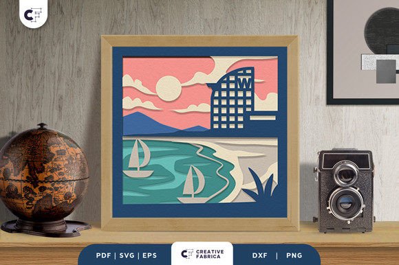 Barceloneta Beach 3D Shadow Box SVG Review for Countries Branding