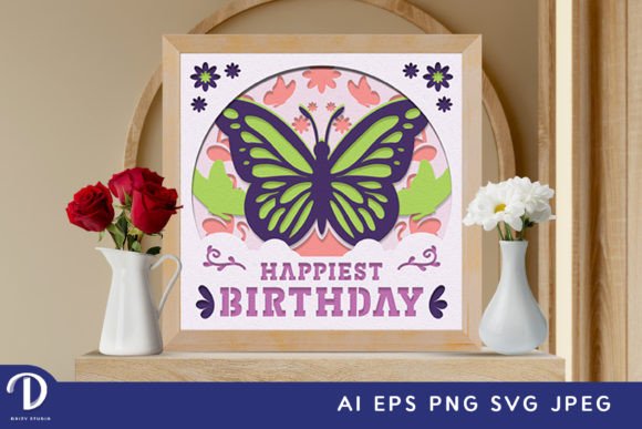 Birthday Butterfly 3D Shadow Box: A Vibrant Graphic Design Asset for Creative Marketers