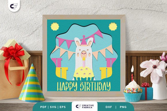 Birthday Llama 3D Shadow Box Papercut: A Festive Graphic Design Asset for Local Businesses