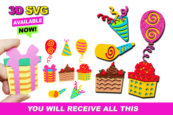 Birthday Party Elements 3D SVG: A Versatile Design Asset for Branding