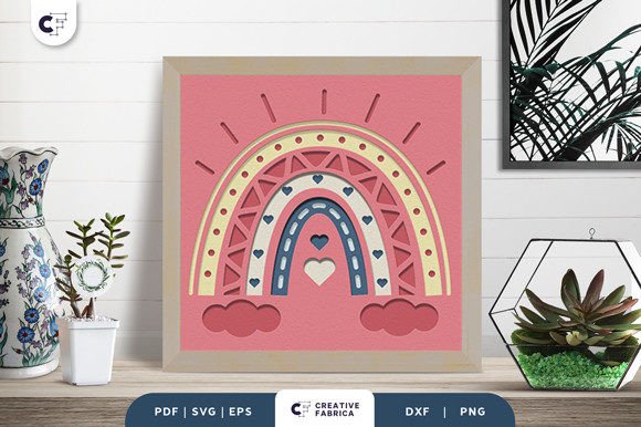 Bohemian Rainbow 3D Layered Paper Cut for Ornaments and Branding