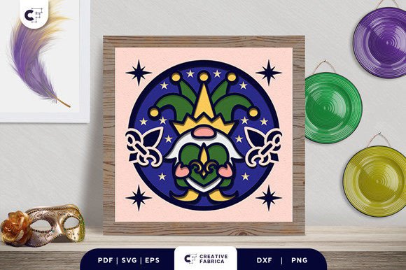 Gnome Mardi Gras 3D Shadow Box: A Vibrant Design Asset for Bold Campaigns