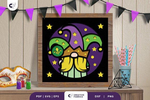 Gnome with Jester Hat 3D SVG: A Festive Design for Mardi Gras Branding