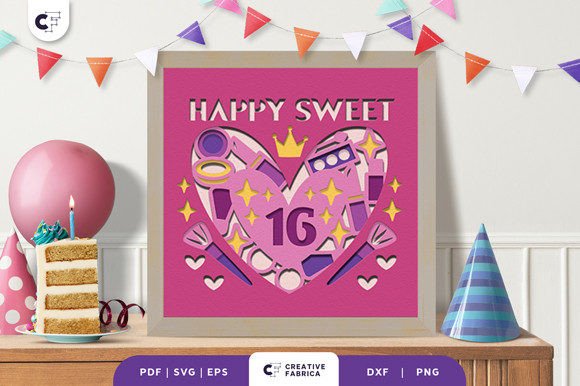 Happy Sweet 16 3D Layered Paper Cut for Birthday Design Projects