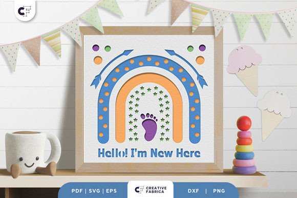 Hello I’m New Here Boho Rainbow 3D SVG for Baby Branding