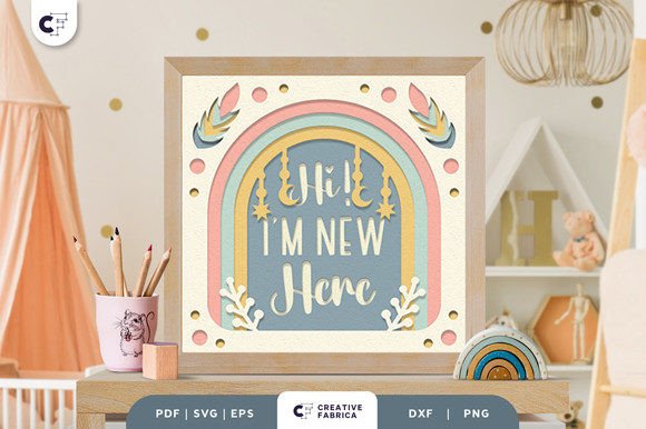 Hi Im New Here Boho Rainbow 3D SVG for Baby Branding