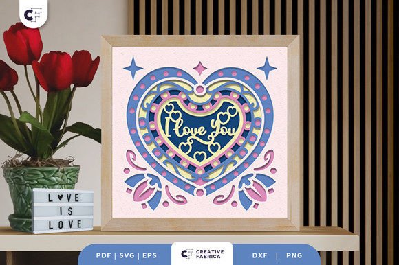 I Love You Heart Shape 3D Shadow Box SVG: A Romantic Holiday Design Asset