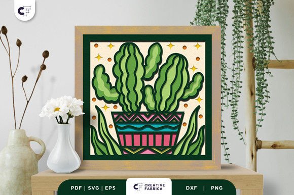 Potted Cacti Plant 3D Layered Paper Cut for Editorial and Web Design