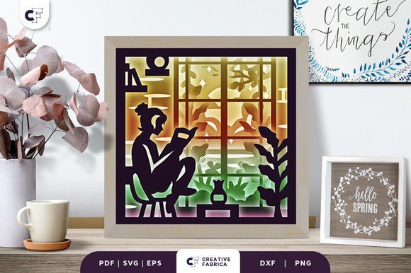 Spring Window Girl 3D SVG for Seasons Campaigns