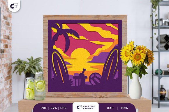 Surfer Board on the Beach 3D SVG for Summer Projects