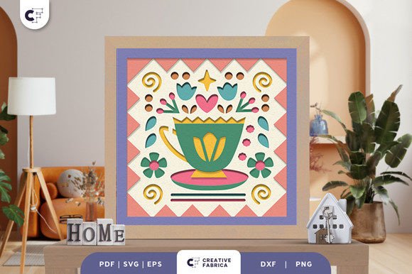 Teacup Folk Art 3D SVG for Home Décor Projects