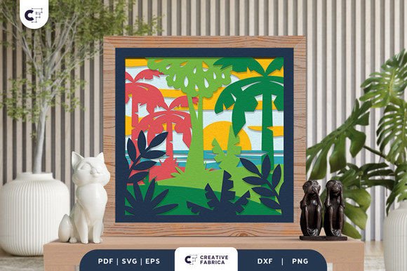 Tropical Jungle Landscape 3D SVG for Handmade and Print Projects