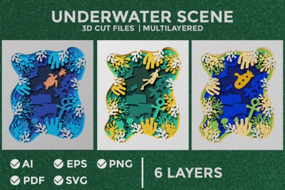 Underwater Scene 3D SVG for Shadow Box Branding and Packaging Design