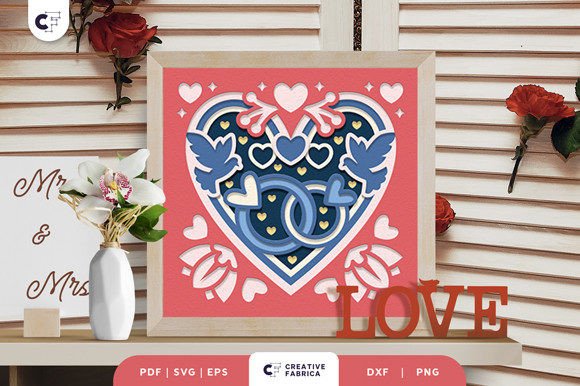 Wedding Rings with Heart Shape 3D SVG for Table Decorations